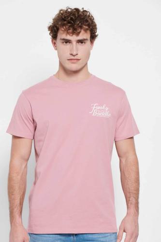 Funky Buddha ανδρικό βαμβακερό T-shirt μονόχρωμο με logo print στο στήθος - FBM007-027-04 Ροζ S